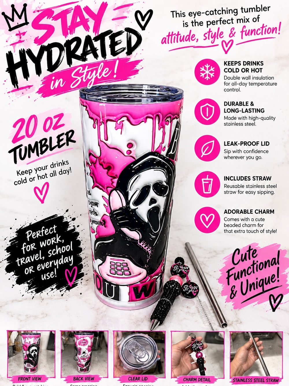 Scream Ghostface tumbler 20 oz
